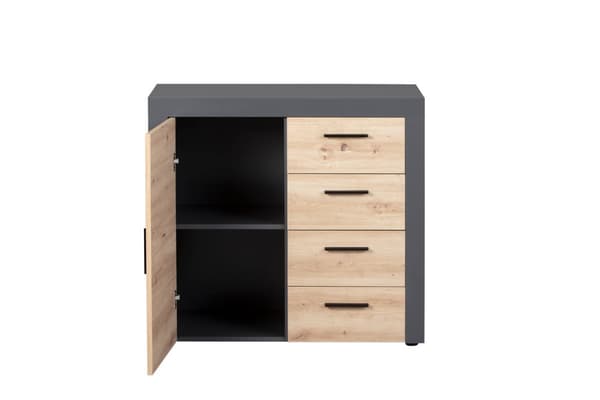 Corbeto1T4S byrå 4 lådor, 1 dörr antracit, Artisan ek-look.
