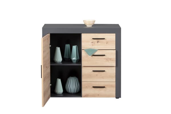 Corbeto1T4S byrå 4 lådor, 1 dörr antracit, Artisan ek-look.