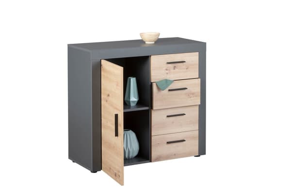 Corbeto1T4S byrå 4 lådor, 1 dörr antracit, Artisan ek-look.