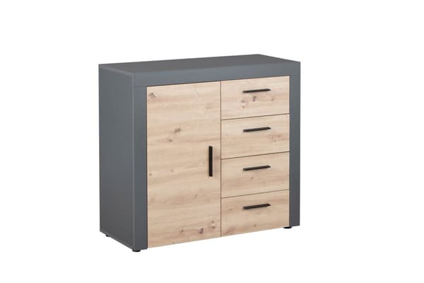 Corbeto1T4S byrå 4 lådor, 1 dörr antracit, Artisan ek-look.