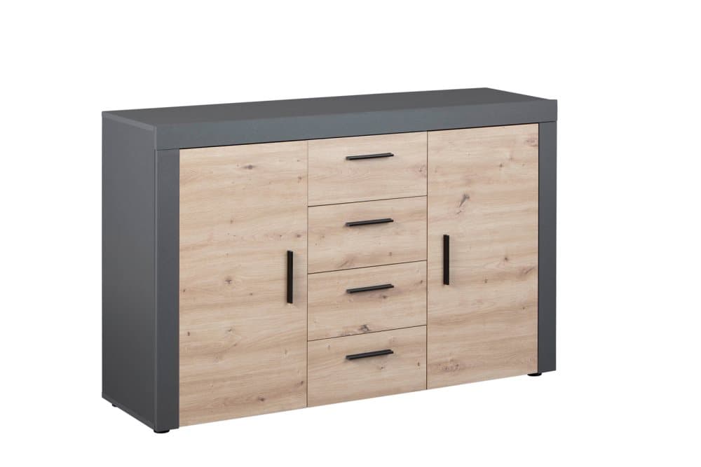 Corbeto2T4S byrå 4 lådor, 2 dörrar antracit, Artisan ek-look.
