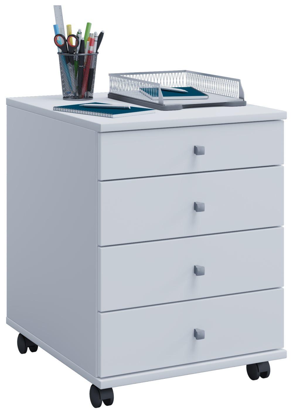 Lona kontorbyrå , arkivskåp med hjul med 4 lådor vit.