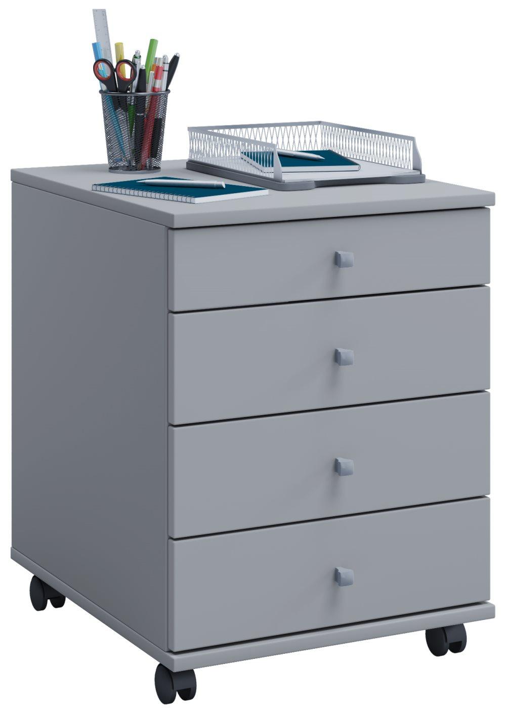 Lona kontorbyrå , arkivskåp med hjul med 4 lådor grå.