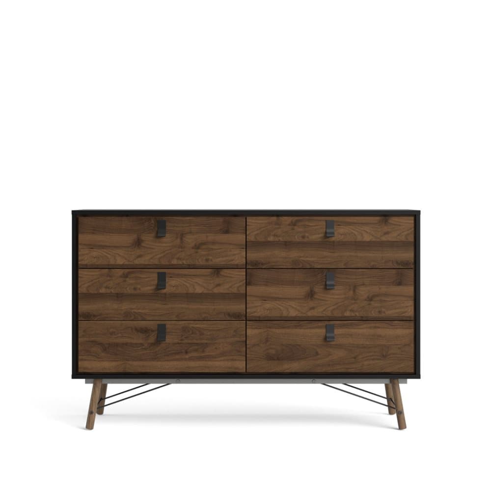 Rye byrå 6 lådor mattsvart och valnötsmönstrad.