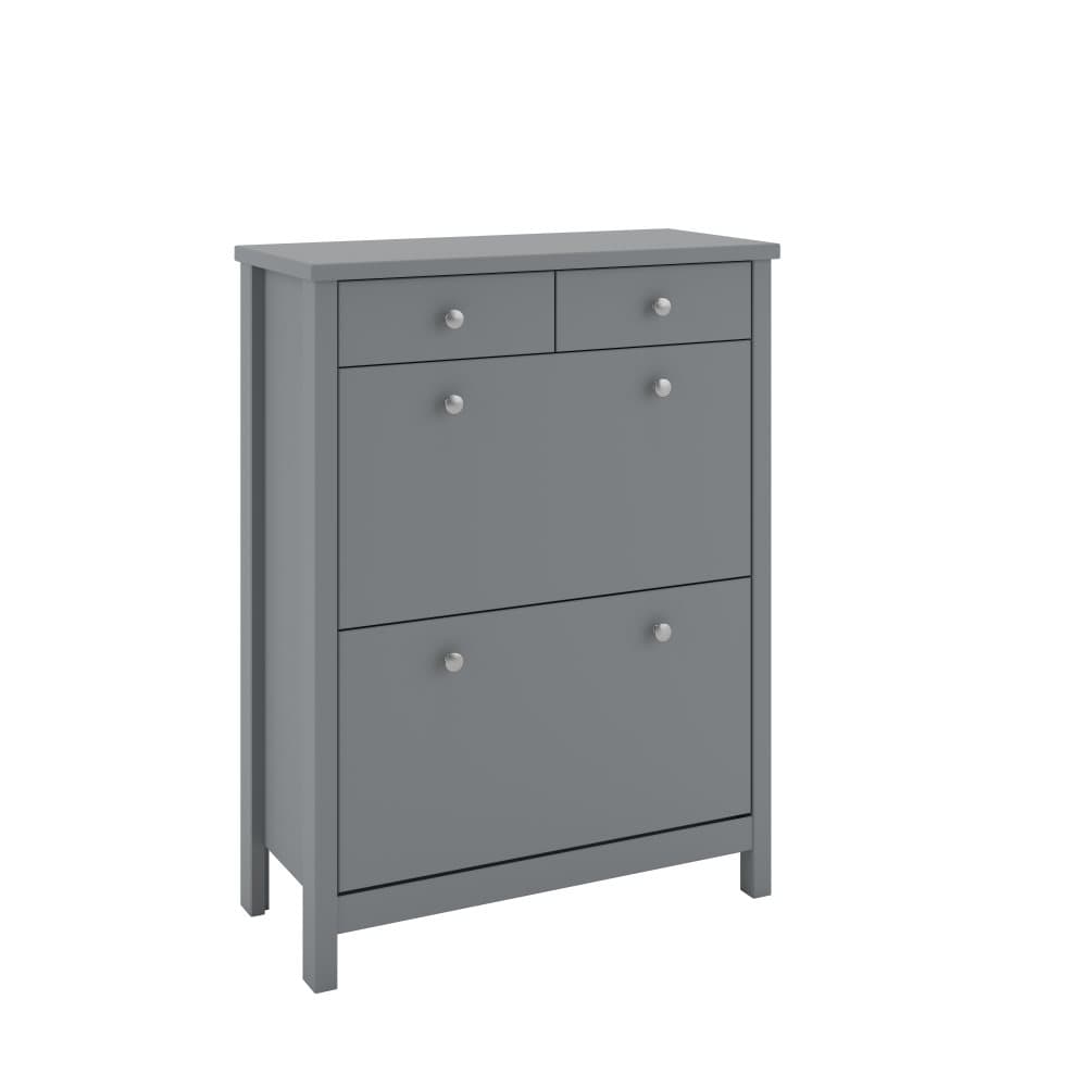 Trone skoskåp med 2 fack och 2 lådor i mörkt grå.