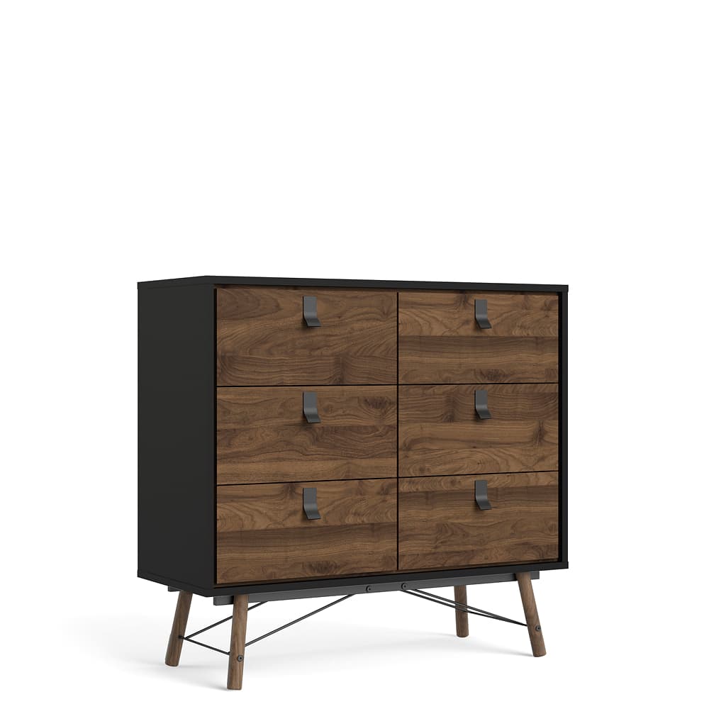 Rye Byrå 6 lådor matt svart, valnötsmönstrad.