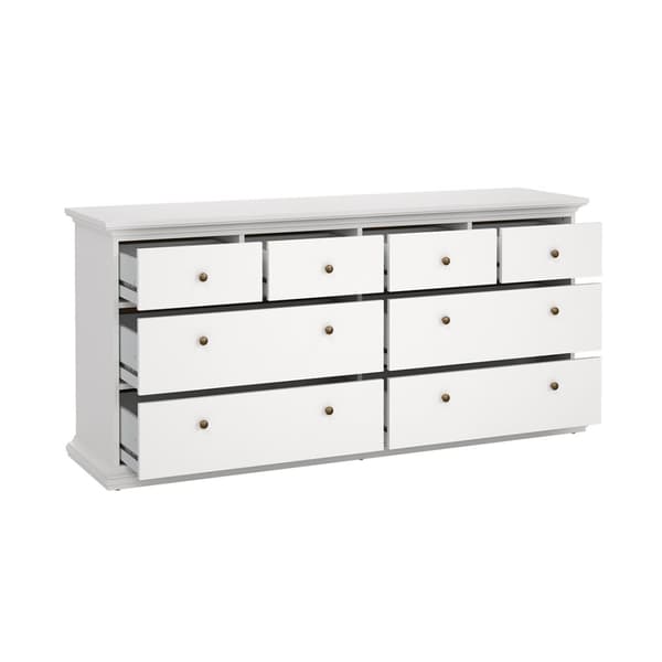 Venedig kommode med 4 store og 4 små skuffer, bredde 183 cm, høyde 86 cm hvit.