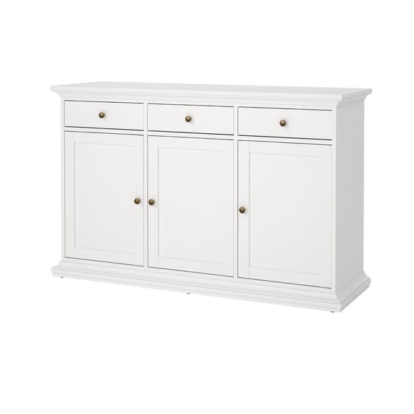 Venedig skjenk 3 dører og 3 skuffer, bredde 143 cm, høyde 91 cm hvit.
