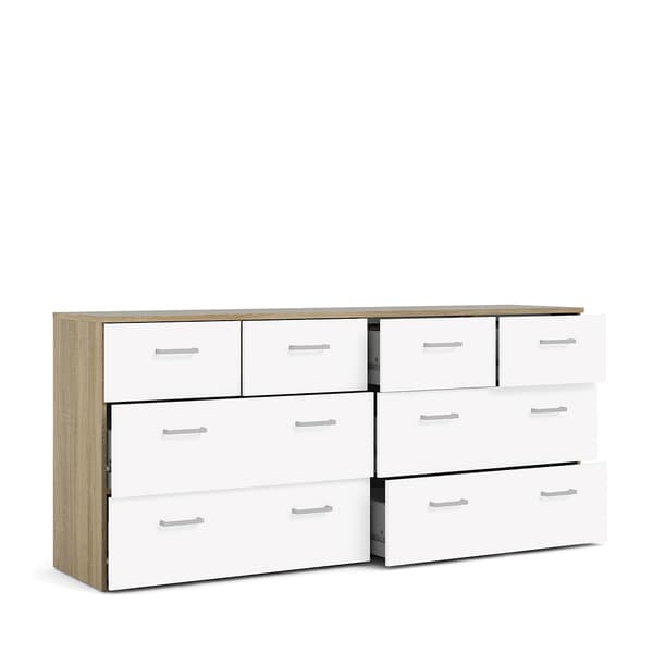 Spell Kommode bred 4 små og 4 store skuffer eik dekor, hvit.