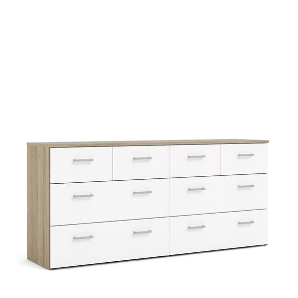 Spell Kommode bred 4 små og 4 store skuffer eik dekor, hvit.