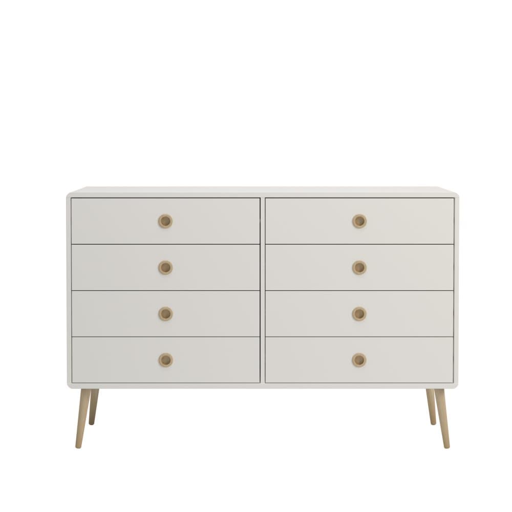 Sofus byrå med 8 lådor vitlackad med ekben och grepp.