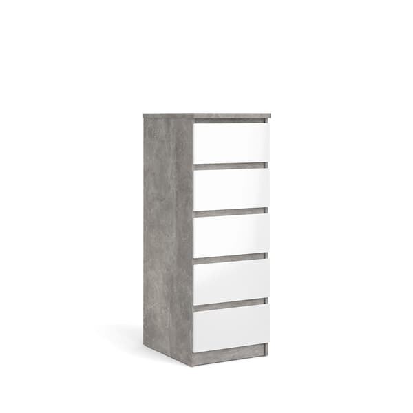 Nada kommode høj og smal med 5 skuffer beton dekor/hvid højglans.