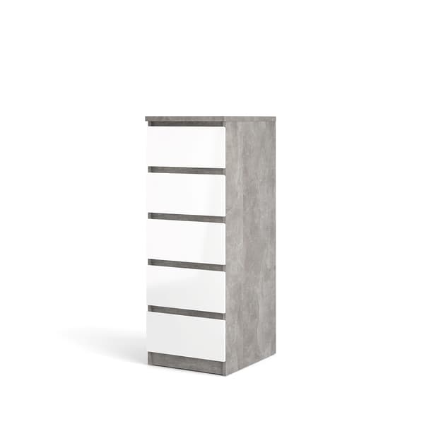 Nada kommode høj og smal med 5 skuffer beton dekor/hvid højglans.