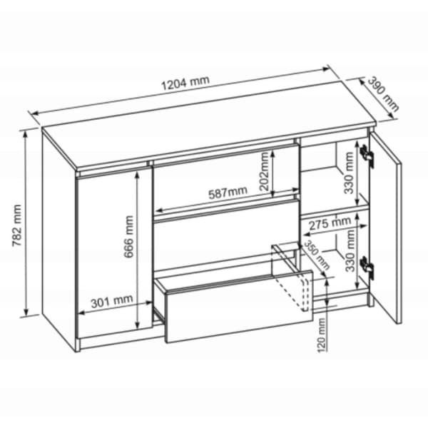 Kommode 2D3S, 120 x 78 x 39 cm, sort