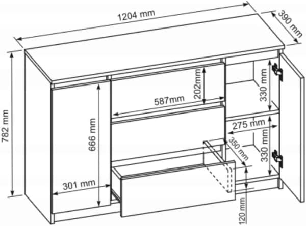 Kommode 2D3S, 120 x 78 x 39 cm, sort
