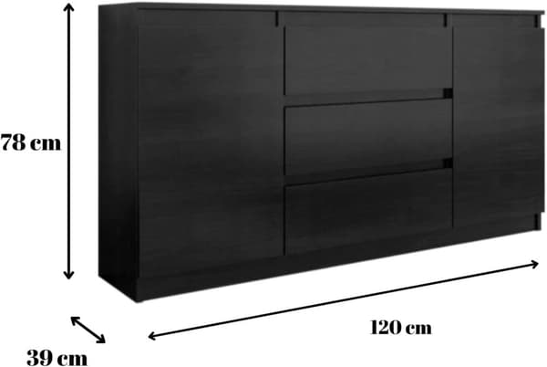 Kommode 2D3S, 120 x 78 x 39 cm, sort