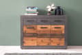 Miniatyrbild 6 av 7: Indy byrå 3 dörrar, 3 lådor grå ekmönstrad, Old Wood-look.