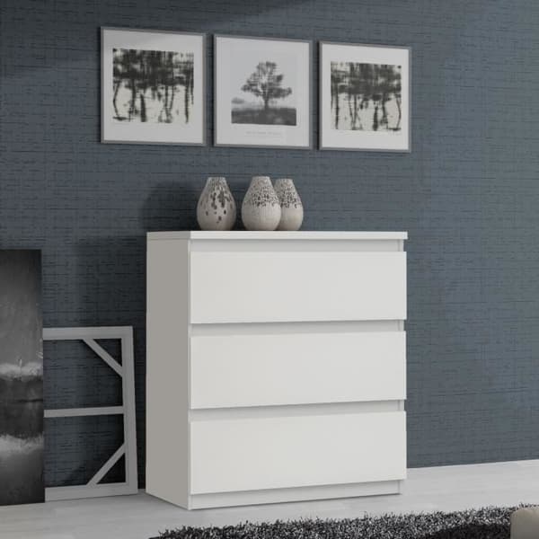 Byrå CHELSEA 3 lådor - Matt vit färg - B 77,2 x D 42 x H 79,9 cm