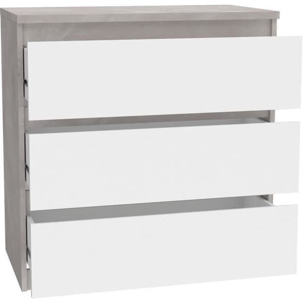 Byrå CHELSEA 3 lådor - Färg vit/ljusbetong - B 77,2 x D 42 x H 79,9 cm