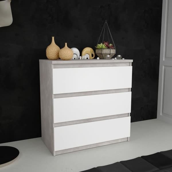 Byrå CHELSEA 3 lådor - Färg vit/ljusbetong - B 77,2 x D 42 x H 79,9 cm