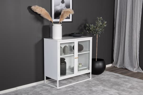 Bakal skjenk 2 glassdører, 2 hyller, hvit.