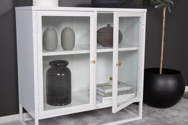 Bakal skjenk 2 glassdører, 2 hyller, hvit.