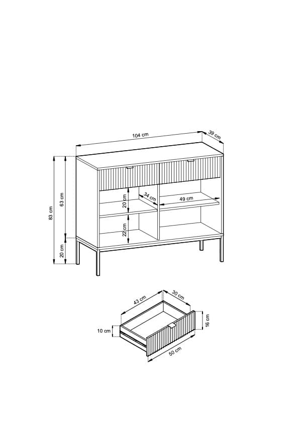 3xEliving Lav LAMELLI kommode i moderne stil, længde 104 cm
