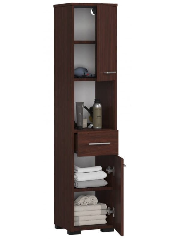 3xEliving Koralia FinD2SZ1W1 kylpyhuoneen kaappi kahdella kaapilla ja laatikolla, D: H: 140 cm, L: 30 cm, S: 30 cm