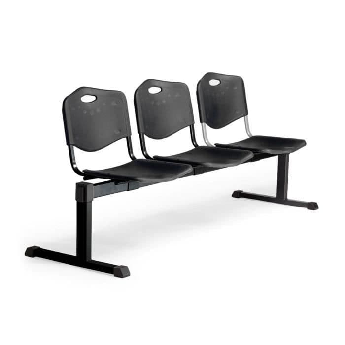 Väntarbänk med tre säten och struktur i svart järn - Sits och rygg i svart PVC Piqueras y Crespo Pozohondo modell