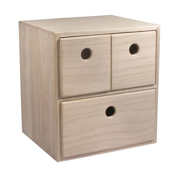 Byrå - FSC - 3 lådor - Massivt trä - Natur - 21x18x23cm