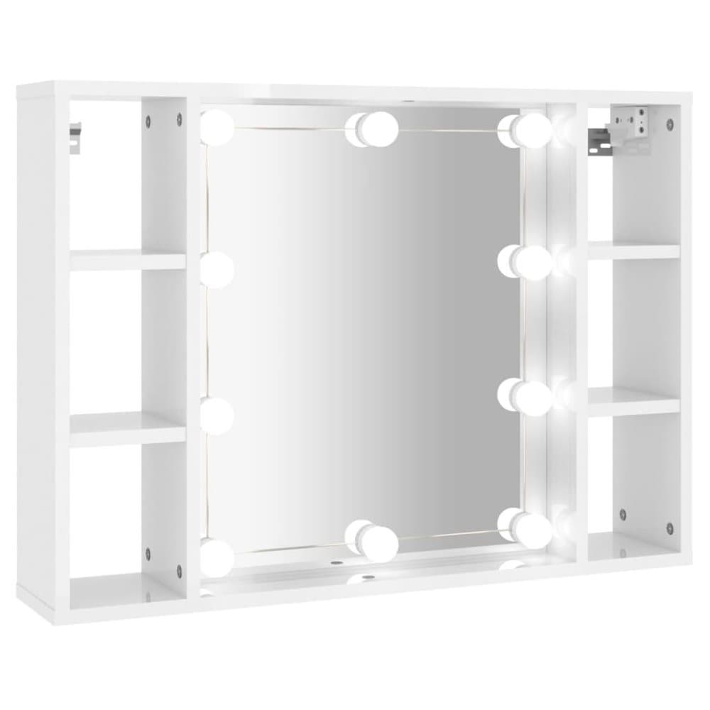 vidaXL Spegelskåp med LED vit högglans 76x15x55 cm