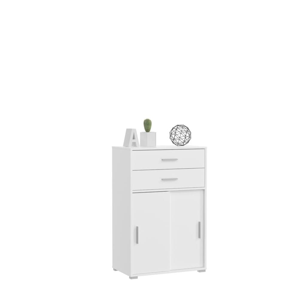 Mover kontorsskåp med 2 skjutdörrar 2 dörrar, 2 lådor vit.