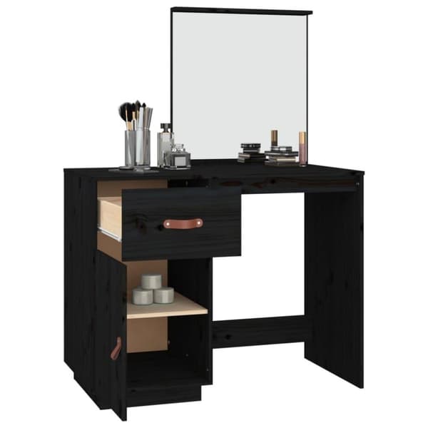 vidaXL makeupbord 95x50x134 cm massivt fyrretræ sort