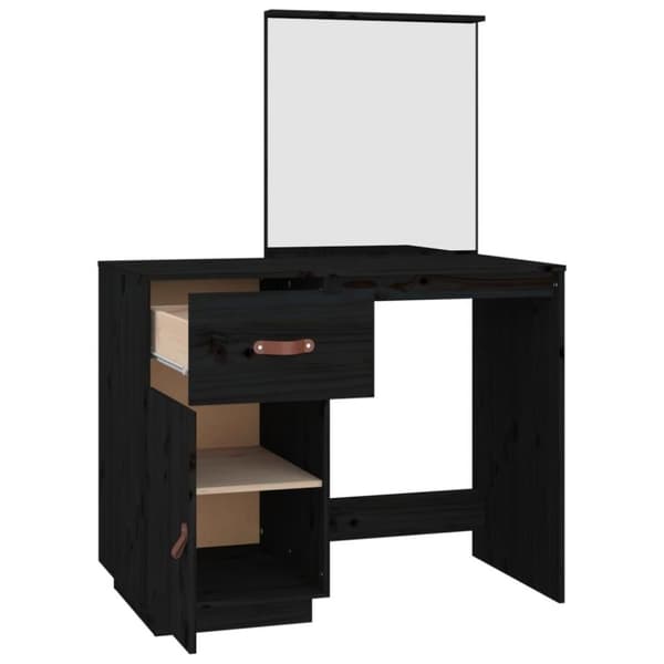 vidaXL makeupbord 95x50x134 cm massivt fyrretræ sort