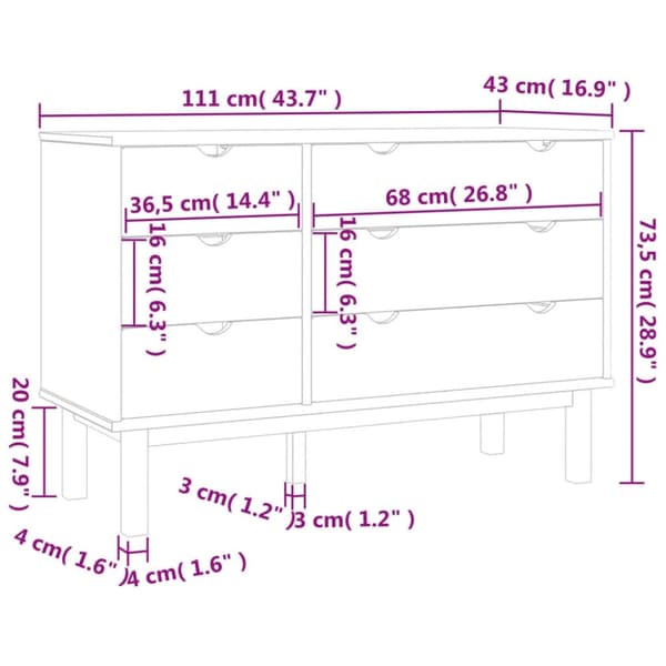 vidaXL Byrå OTTA brun&vit 111x43x73,5 cm massiv furu