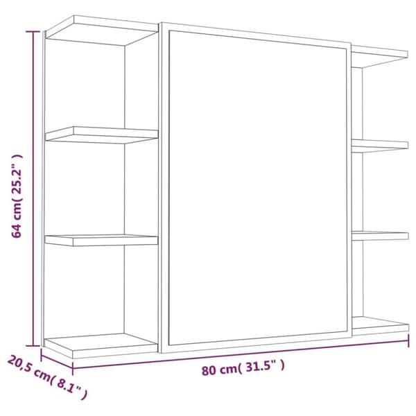 vidaXL Baderomsskap med speil grå sonoma 80x20,5x64 cm konstruert tre