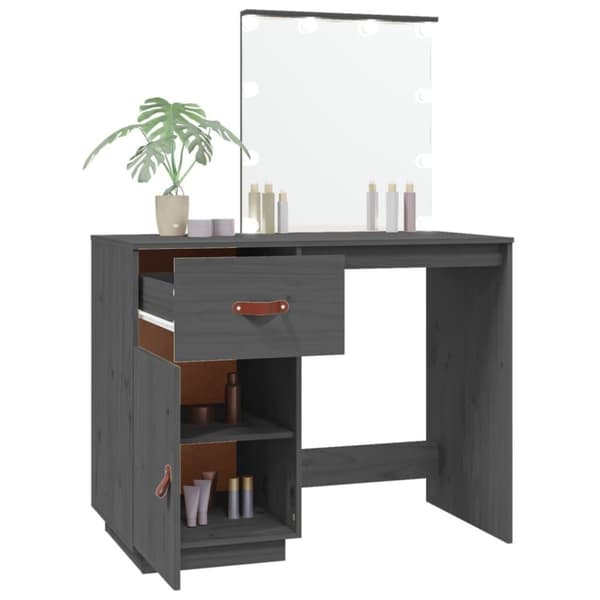 vidaXL Sminkbord med LED grå 95x50x133,5 cm massiv furu
