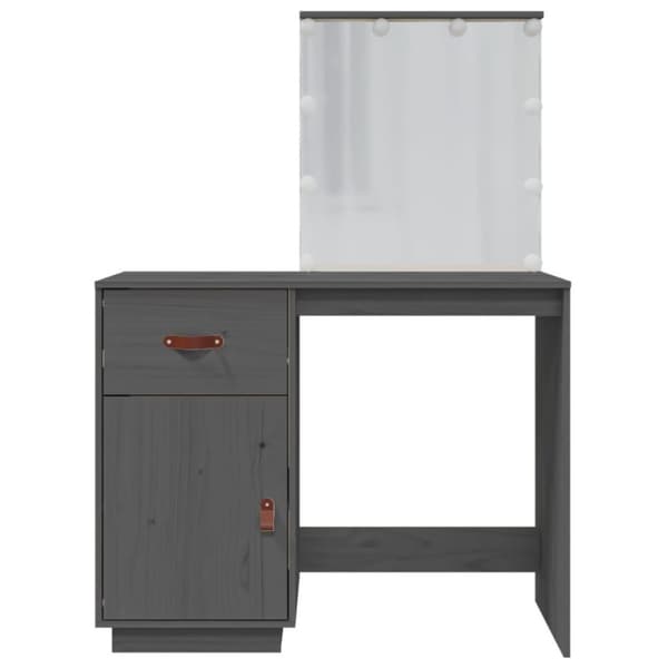 vidaXL Sminkbord med LED grå 95x50x133,5 cm massiv furu