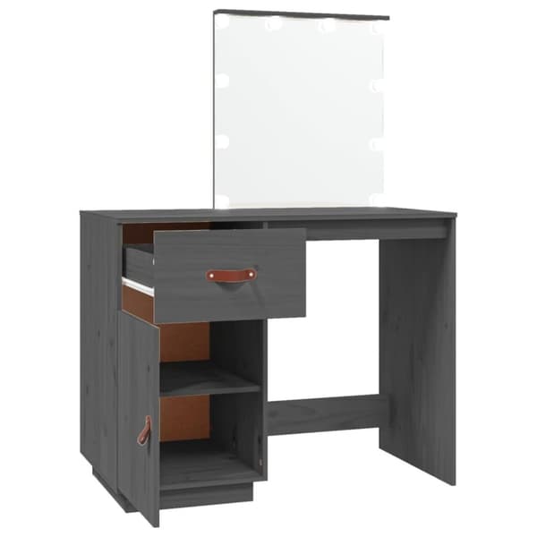 vidaXL Sminkbord med LED grå 95x50x133,5 cm massiv furu