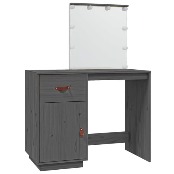 vidaXL Sminkbord med LED grå 95x50x133,5 cm massiv furu