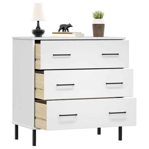 vidaXL Byrå med 3 lådor vit OSLO 77x40x79,5 cm massivt trä