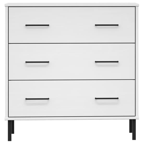 vidaXL Byrå med 3 lådor vit OSLO 77x40x79,5 cm massivt trä