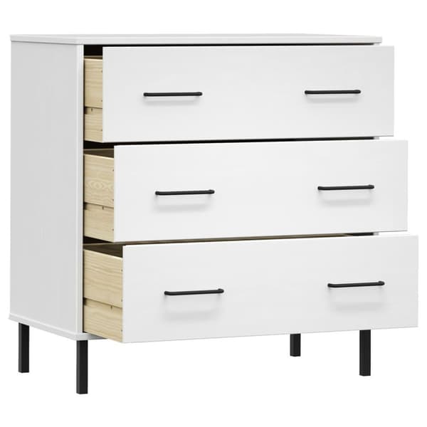 vidaXL Byrå med 3 lådor vit OSLO 77x40x79,5 cm massivt trä
