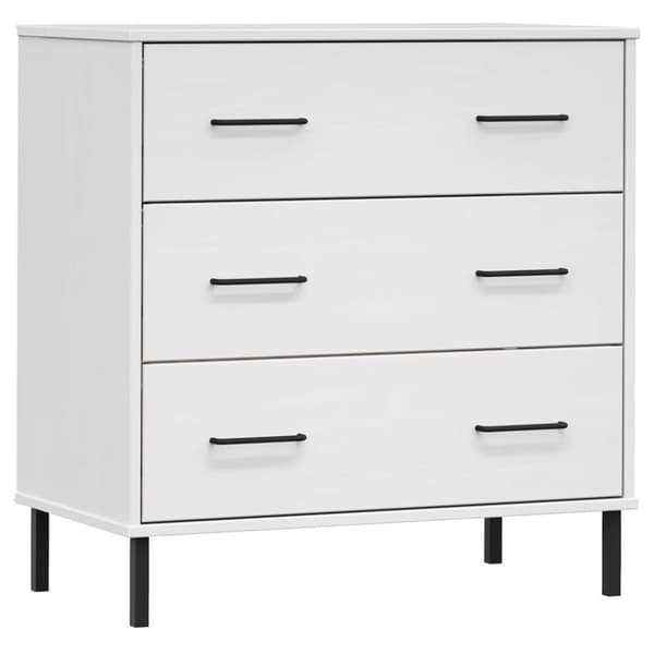 vidaXL Byrå med 3 lådor vit OSLO 77x40x79,5 cm massivt trä