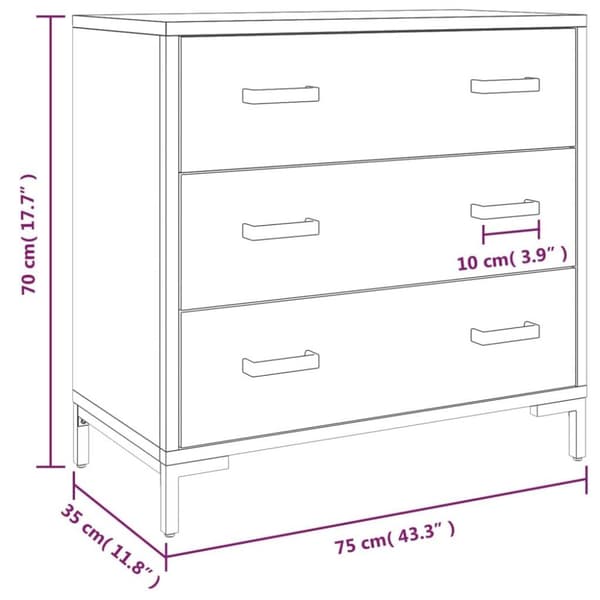 vidaXL Byrå 75x35x70 cm massiv furu