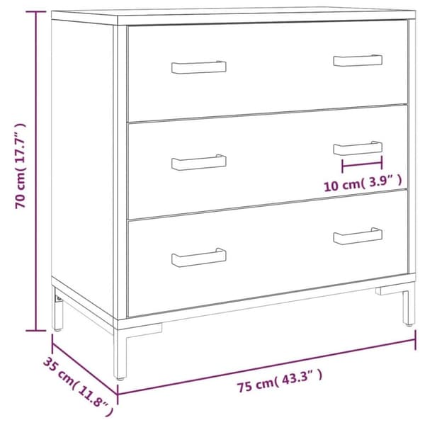 vidaXL Kommode svart 75x35x70 cm heltre furu