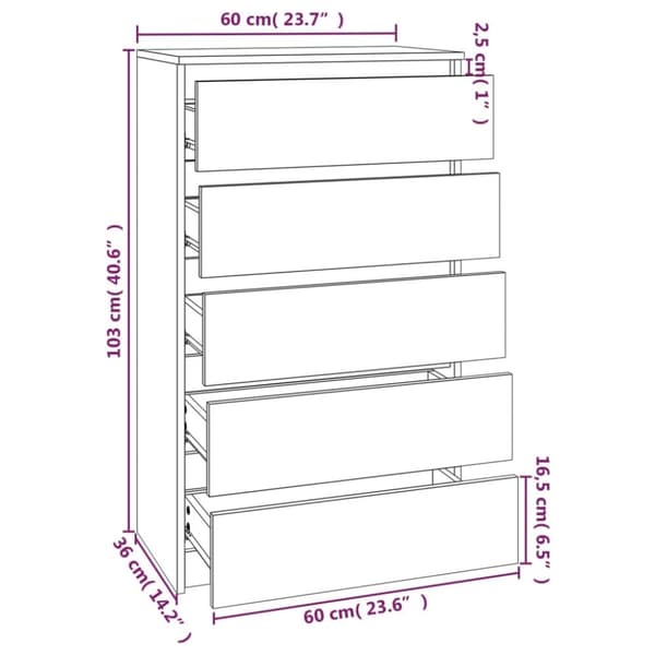 vidaXL Laatikosto betoninharmaa 60x36x103 cm tekninen puu