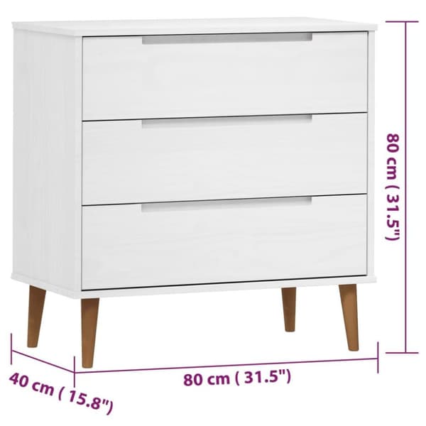 vidaXL kommode MOLDE 80x40x80 cm massivt fyrretræ hvid