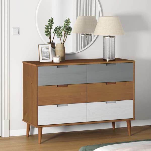 vidaXL sengebord MOLDE 113x40x80 cm massivt fyrretræ brun