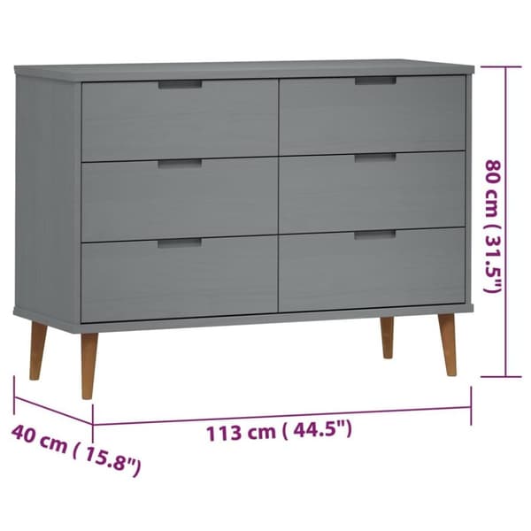 vidaXL Byrå grå 113x40x80 cm massivt furuträ